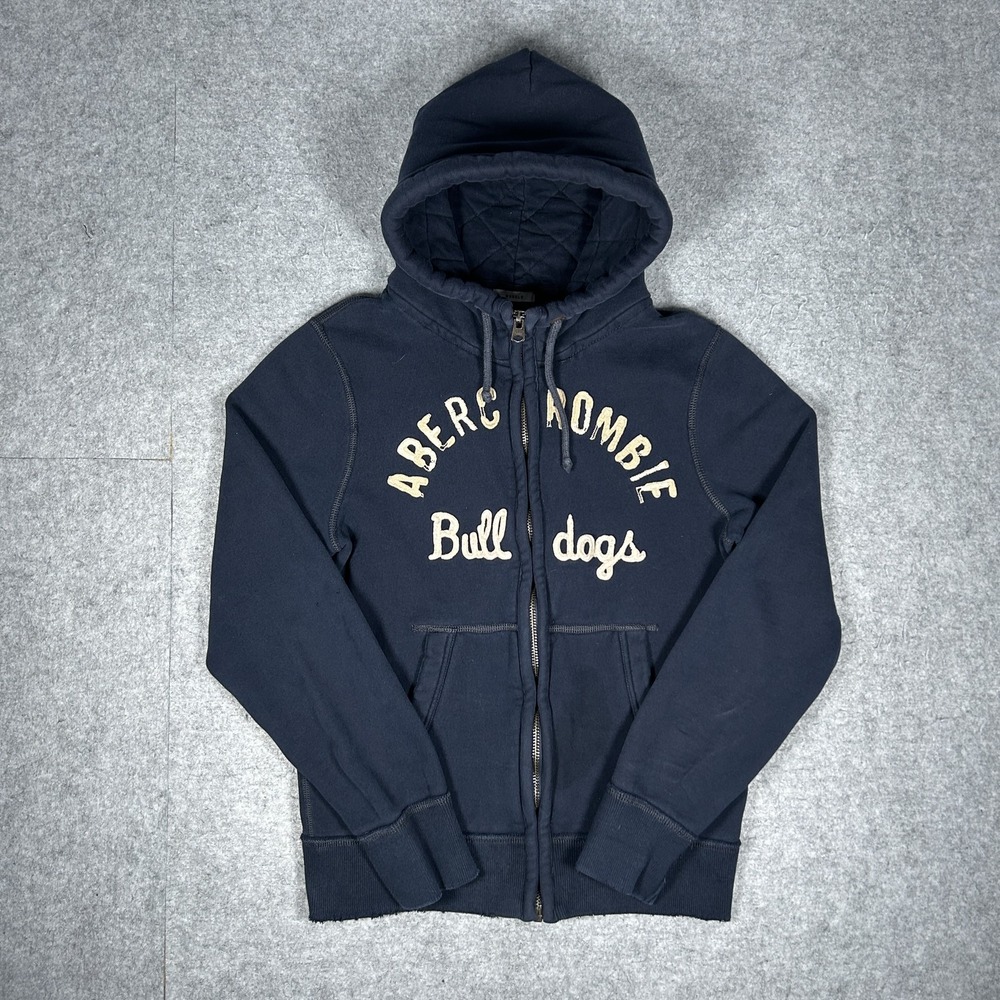 Vintage Abercrombie & Fitch Hoodie Mens MEDIUM Navy Y2K Full Zip Quilted Hood